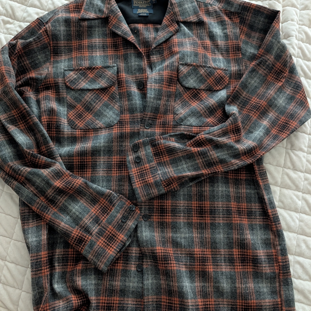 Pendleton Gray and Rust Plaid Wool Blend Button-U… - image 2